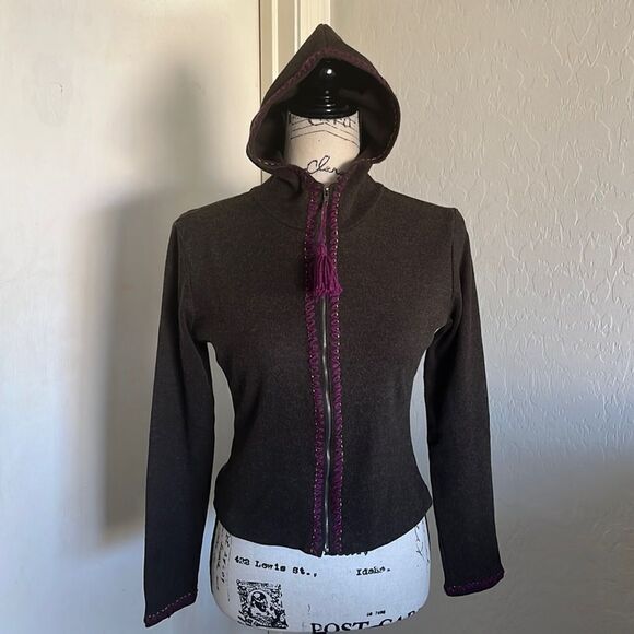 Free People Brown Zipper Closure Hoodie Sweater Casual Boho Feminine - Picture 1 of 9